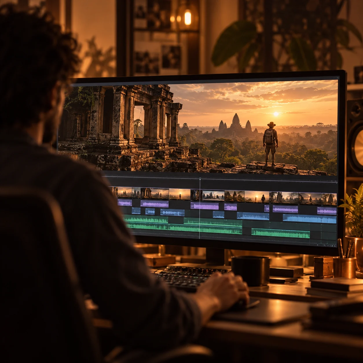 Écran de montage avec image du film et pistes de montage.